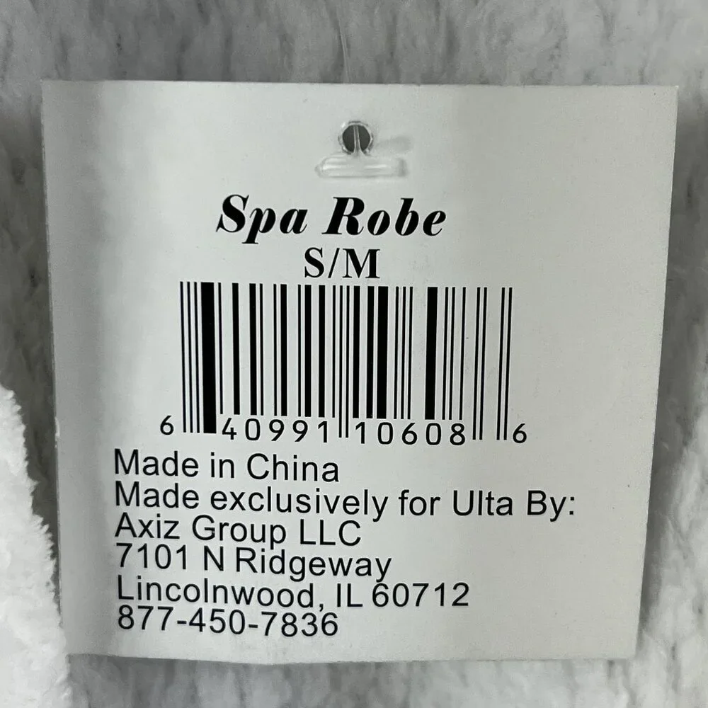 Ulta Beauty NWT Womens S/M White Textured Plush Spa Robe Belted Pockets